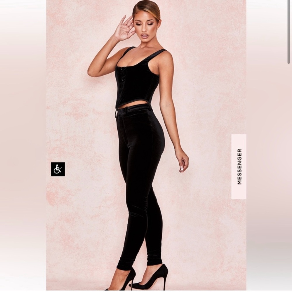 House of CB MARCELLA Black Velvet High Waist Skinny Trousers size medium